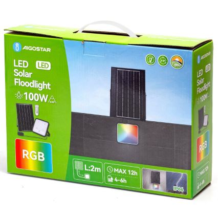 Aigostar - LED RGBW prigušiva solarni reflektor LED/100W/3,4V IP66 8000 mAh + daljinski upravljač