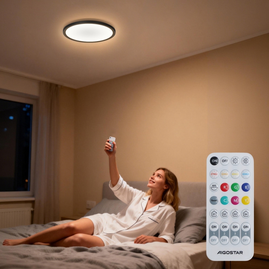 Aigostar - LED RGBW prigušiva stropno svetlo MESH LED/36W/230V 3000-6500K crna + daljinski upravljač