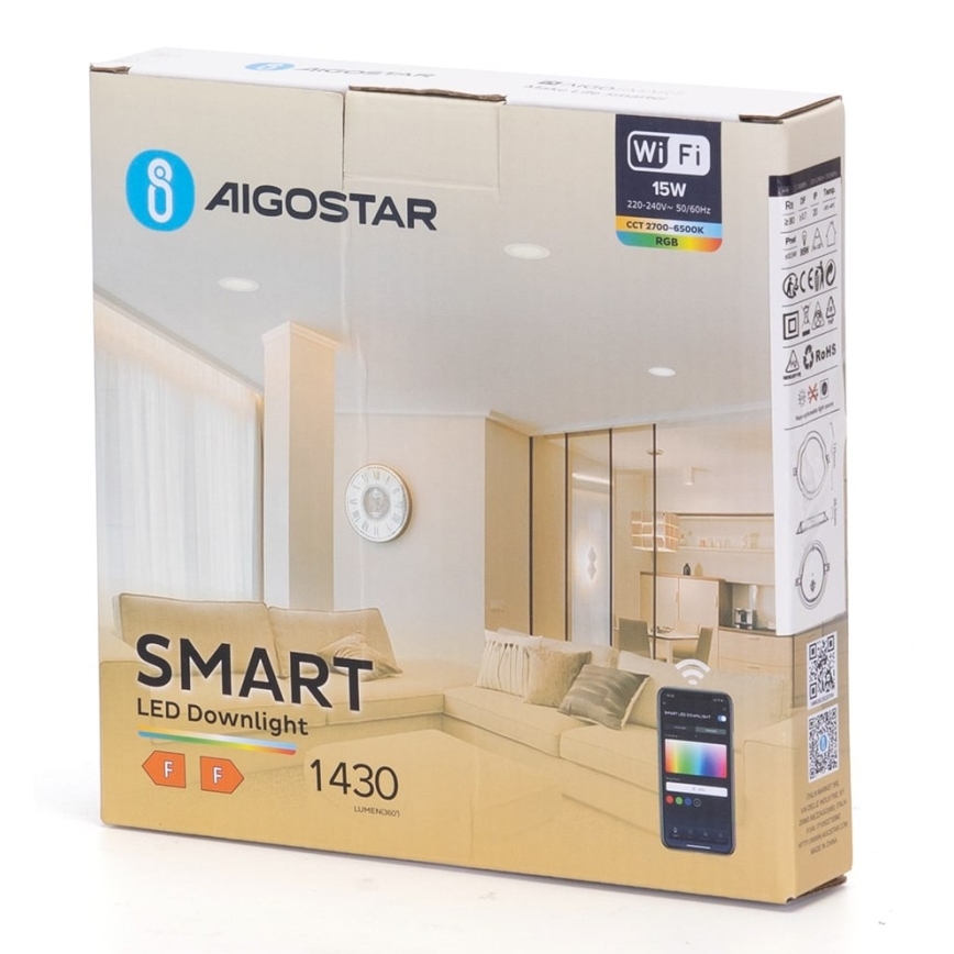 Aigostar - LED RGBW prigušiva ugradna plafonska svetiljka LED/15W/230V 2700-6500K prečnik 17,5 cm Wi-Fi