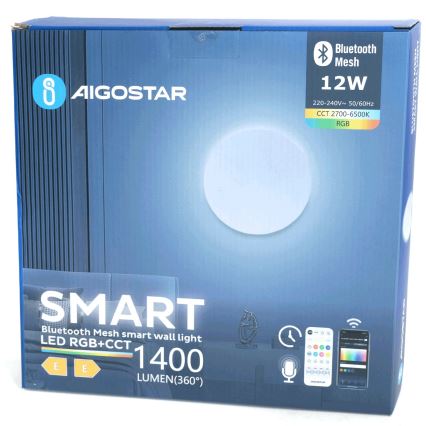 Aigostar - LED RGBW prigušiva zidna svetiljka MESH Smart LED/12W/230V 2700-6500K bela + daljinski upravljač