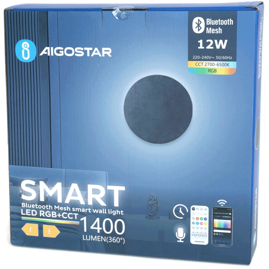 Aigostar - LED RGBW prigušiva zidna svetiljka MESH Smart LED/12W/230V 2700-6500K crna + daljinski upravljač