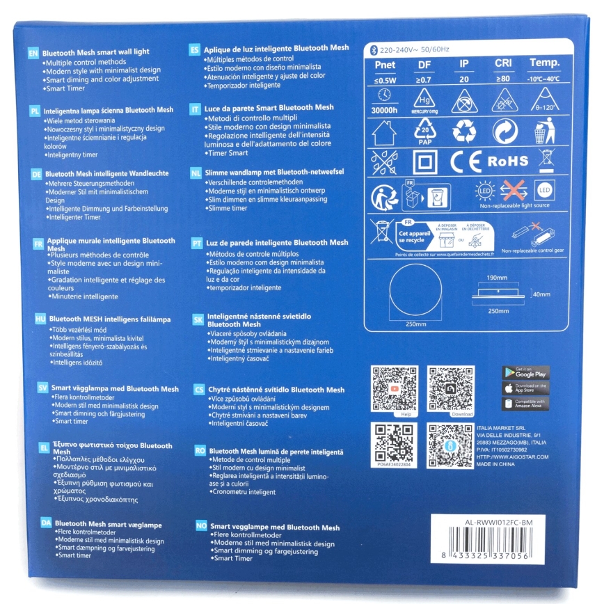 Aigostar - LED RGBW prigušiva zidna svetiljka MESH Smart LED/12W/230V 2700-6500K crna + daljinski upravljač