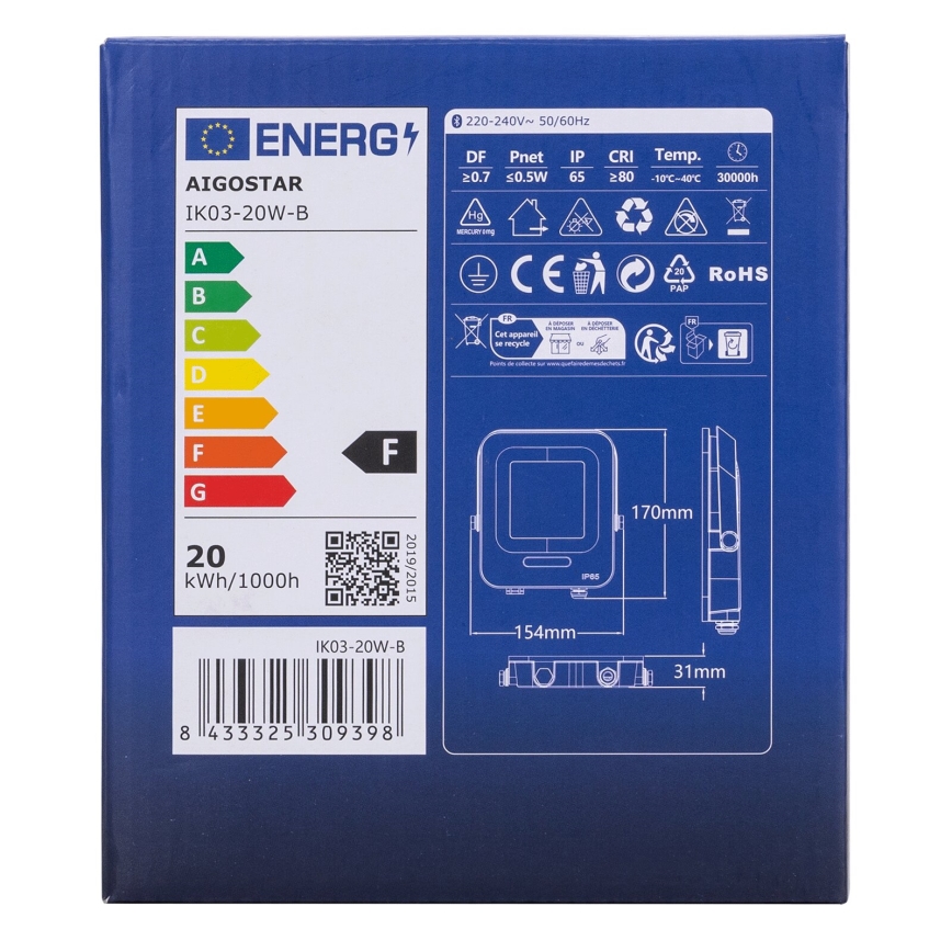 Aigostar - LED RGBW prigušiva reflektor MESH Smart LED/20W/230V 6500K IP65 + daljinski upravljač