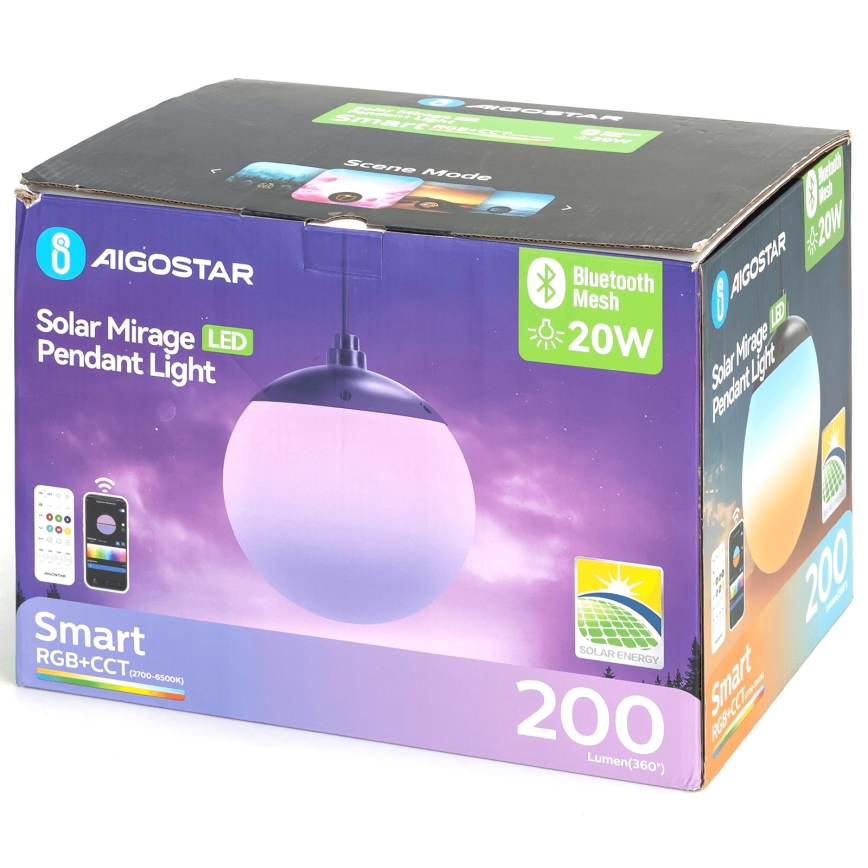 Aigostar - LED RGBW solarni luster sa prigušiva MESH LED/20W/3,7V 4000 mAh 2700K-6500K IP65 prečnik 15 cm
