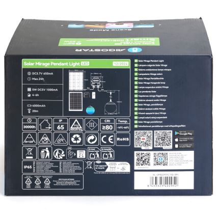 Aigostar - LED RGBW solarni luster sa prigušiva MESH LED/20W/3,7V 4000 mAh 2700K-6500K IP65 prečnik 15 cm