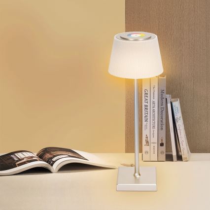 Aigostar - LED RGBW spoljna prigušiva punjiva stona lampa LED/4W/5V 3600mAh bela/matni hrom IP54