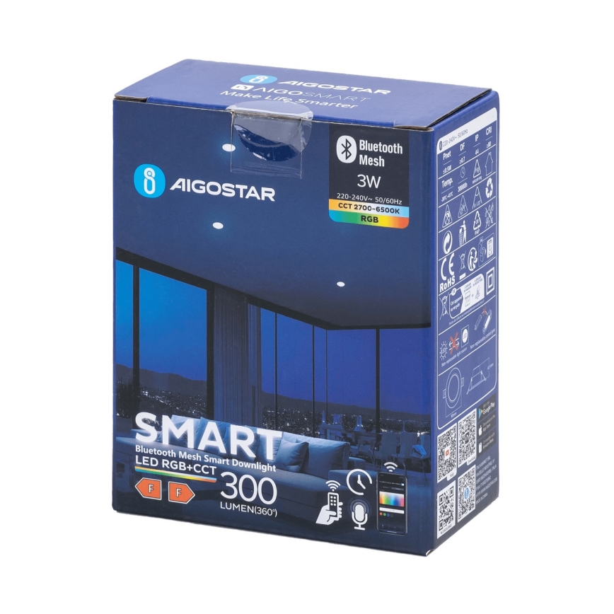Aigostar - LED RGBW prigušiva ugradna stropna lampa za kupatilo MESH Smart LED/3W/230V 2700-6500K IP44