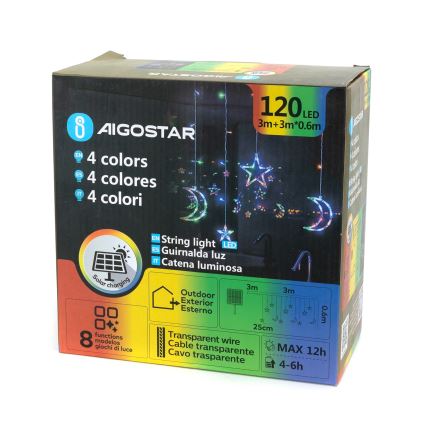 Aigostar - LED solarni božićni lanac 120xLED/8 funkcija 3x0,6 m 500 mAh IP65 višebojno
