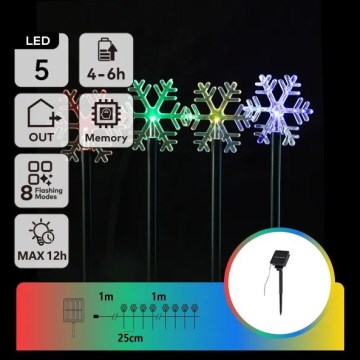 Aigostar - LED RGBY Solarno božićno svetlo 5xLED/1,2V/8 funkcija 1m IP65 800mAh pahuljice