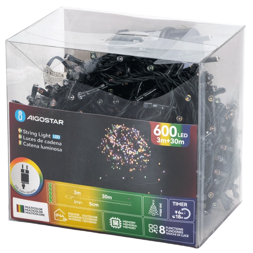 Aigostar - LED RGBY Spoljni božićni lanac 600xLED/8 funkcija 30 m IP44