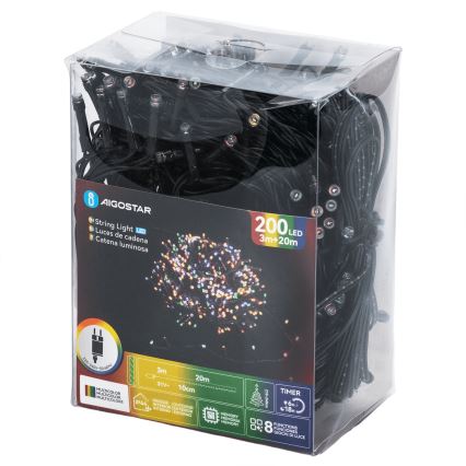 Aigostar - LED spoljašnja božićna girlanda 200xLED/8 funkcija 20m IP44 višebojna
