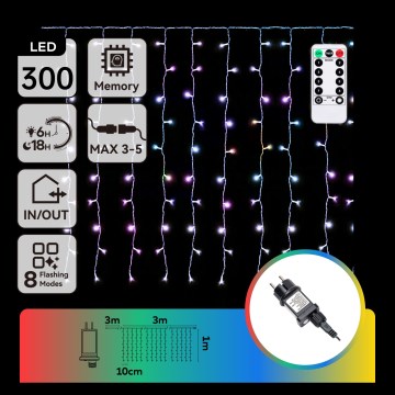 Aigostar - LED RGBY Spoljašnji božićni niz 300xLED/8 funkcija 3x1m IP44 + daljinski upravljač