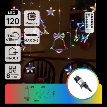 Aigostar - LED RGBY spoljna božićna girlanda 120xLED/8 funkcija 3x0,6m IP44 višebojna + daljinsko upravljanje