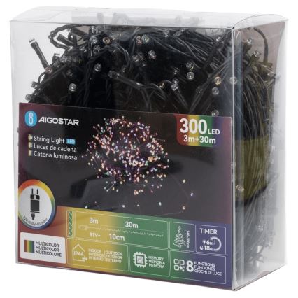 Aigostar - LED spoljašnji božićni lanac 300xLED 30 m IP44 višebojan