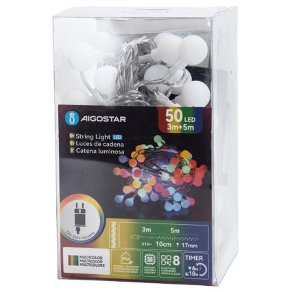 Aigostar - LED spoljašnja dekorativna girlanda 50xLED/8 funkcija 5 m IP44 višebojna