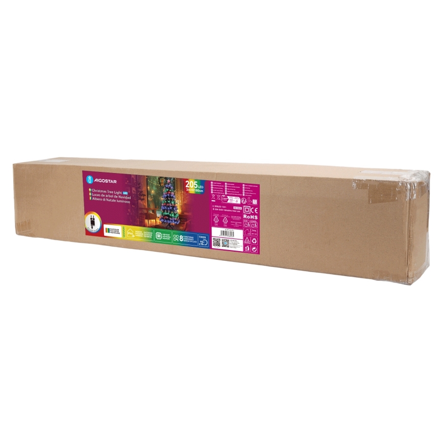 Aigostar - LED spoljašnje božićno drvo 205xLED/8 funkcija 1,8 m IP44 višebojno