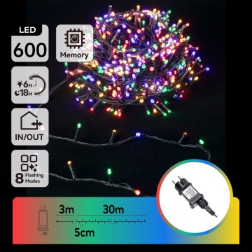 Aigostar - LED RGBY Spoljni božićni lanac 600xLED/8 funkcija 30 m IP44