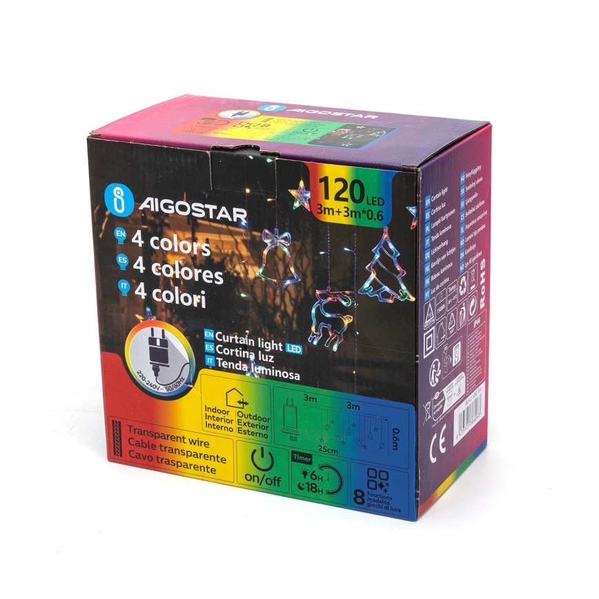 Aigostar - LED RGBY spoljna božićna girlanda 120xLED/8 funkcija 3x0,6m IP44 višebojna + daljinsko upravljanje