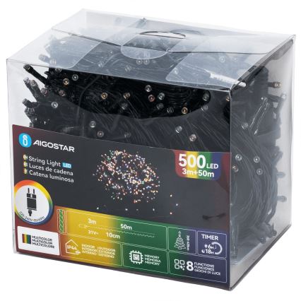 Aigostar - spoljni LED božićni niz 500 LED, 8 funkcija, 50 m, IP44, višebojno
