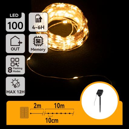 Aigostar - LED solarni novogodišnji lanac 100xLED/8 funkcija 12m 800 mAh IP65 toplo bela