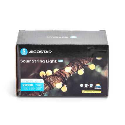 Aigostar - LED solarni dekorativni lanac 50xLED/8 funkcija 12m IP65 800 mAh topla bela