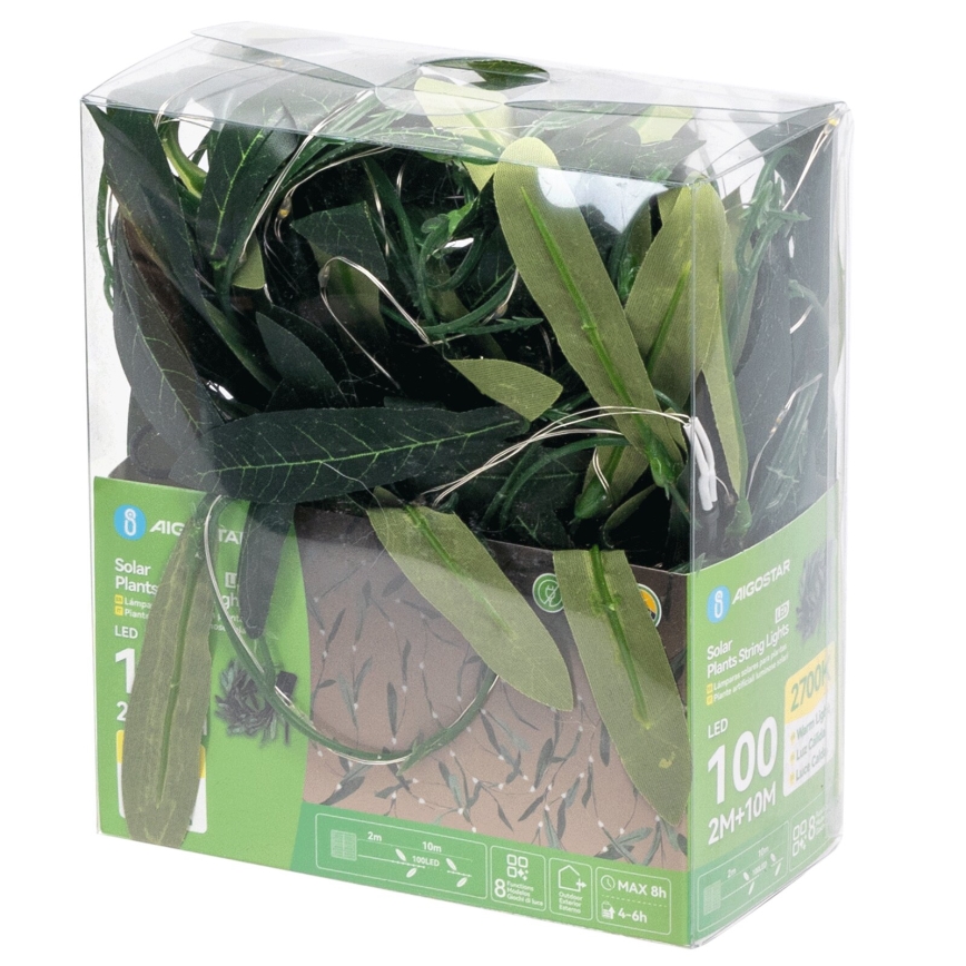 Aigostar - LED solarni lanac 100xLED/12m IP65 300 mAh topla bela, maslinasta