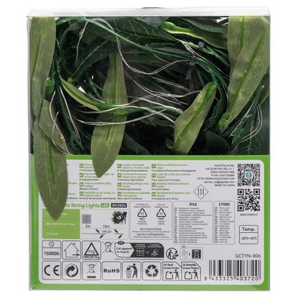 Aigostar - LED solarni lanac 100xLED/12m IP65 300 mAh topla bela, maslinasta