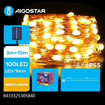Aigostar - LED solarna girlanda 100xLED/8 funkcija 12m 800 mAh IP65 topla bela
