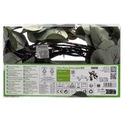 Aigostar - LED solarna girlanda 110xLED/4m IP65 300 mAh topla bela eukaliptus