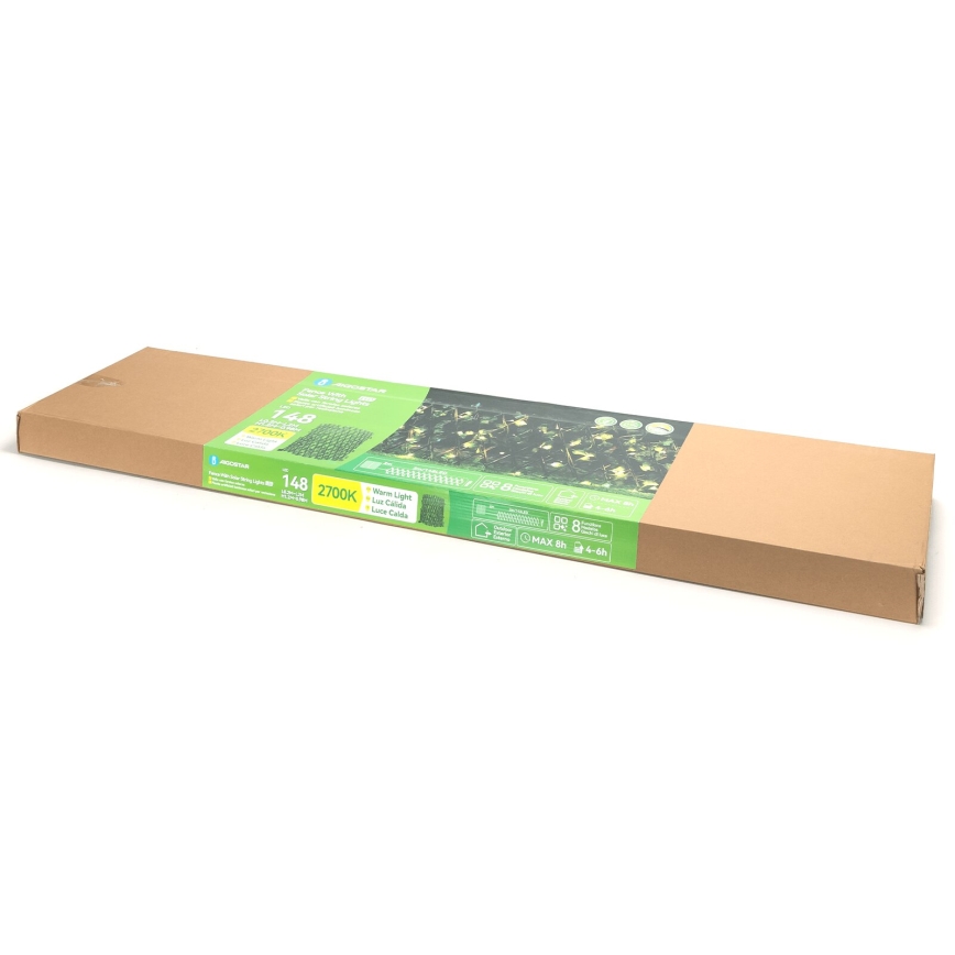 Aigostar - LED solarni niz 148xLED/2x1,2m IP65 300 mAh topla bela ivy