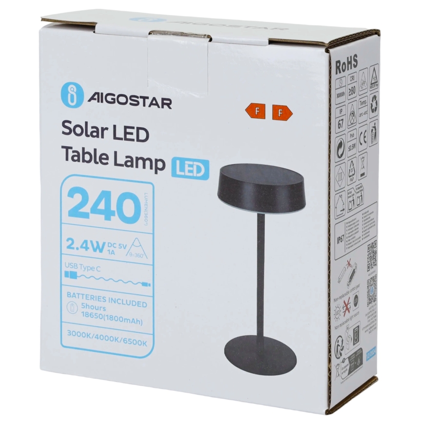 Aigostar - LED solarna lampa LED/2,4W/5V IP44 1800 mAh
