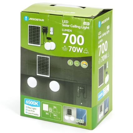 Aigostar - LED solarno svetlo 2xLED/35W/12V 6000 mAh 6500K prečnik 16,8 cm + daljinsko upravljanje