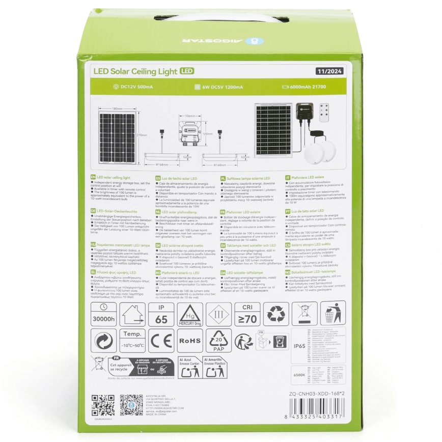 Aigostar - LED solarno svetlo 2xLED/35W/12V 6000 mAh 6500K prečnik 16,8 cm + daljinsko upravljanje