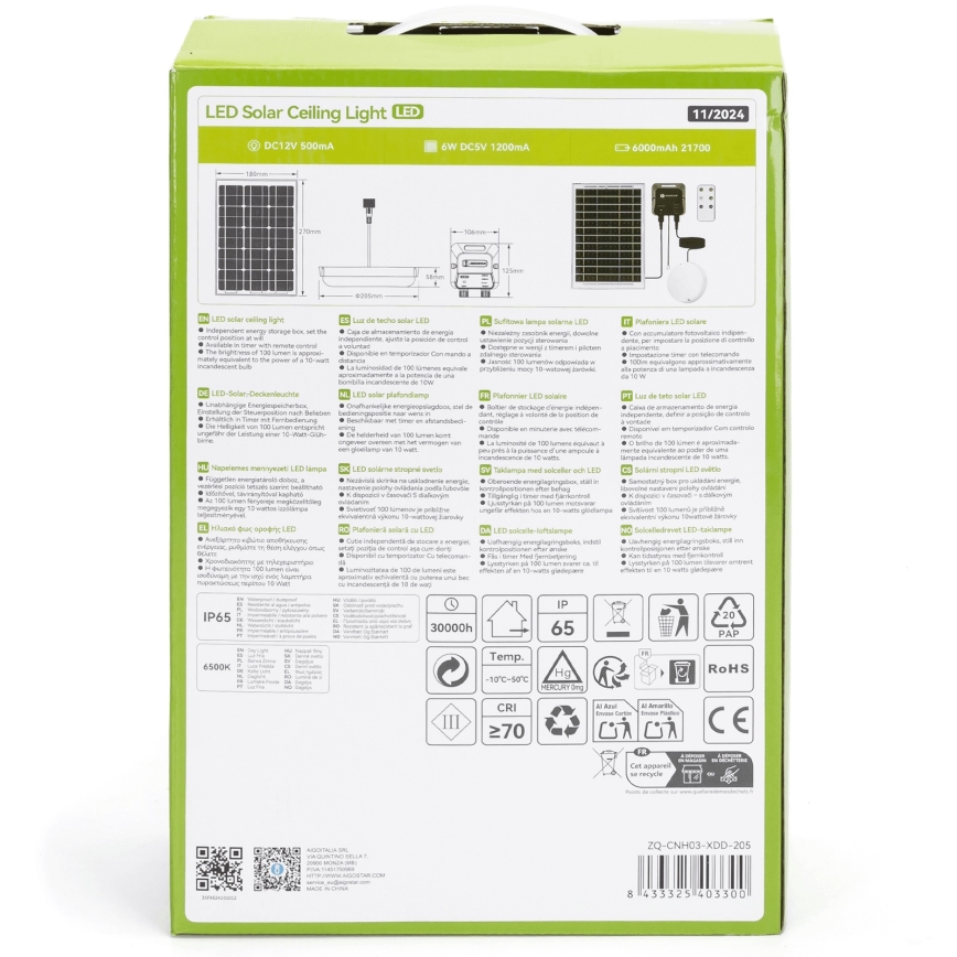 Aigostar - LED solarna svetiljka LED/70W/12V 6000 mAh 6500K IP65 prečnik 20,5 cm + daljinski upravljač