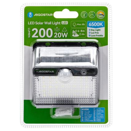 Aigostar - LED solarno svetlo sa senzorom LED/3,7V 6500K 1200 mAh IP65 crna