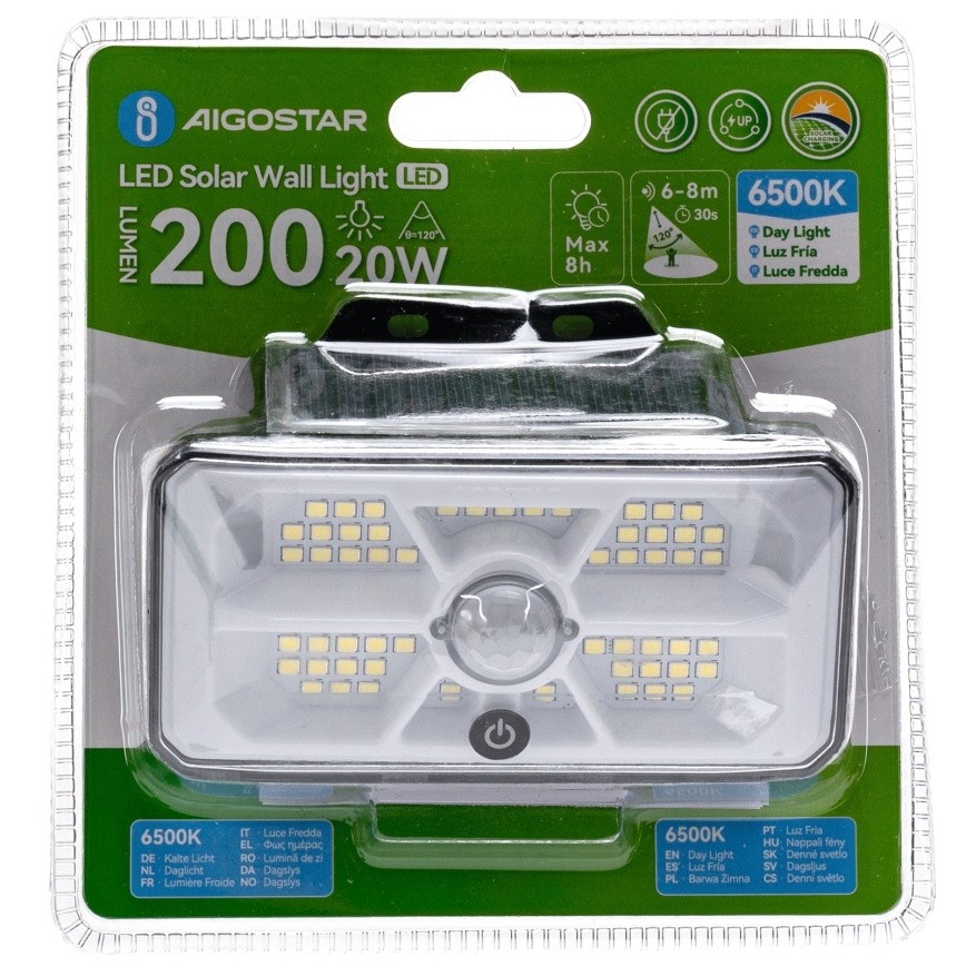 Aigostar - LED solarno svetlo sa senzorom LED/3,7V 6500K 500 mAh IP65 crno