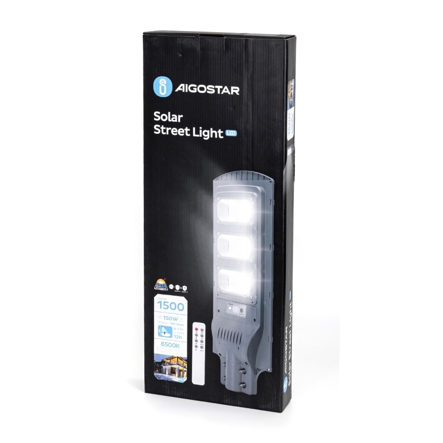 Aigostar - LED solarna ulična lampa sa senzorom pokreta i sumraka LED/150W/3,2V 15000mAh IP65 6500K + daljinski upravljač