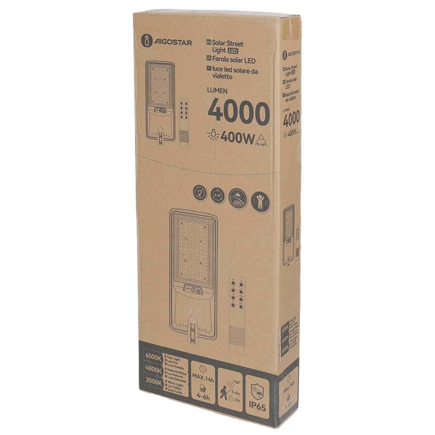 Aigostar - LED solarna ulična lampa sa senzorom LED/300W/3,2V 3600mAh + daljinsko upravljanje