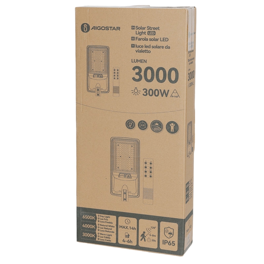 Aigostar - LED solarna ulična lampa sa senzorom LED/400W/3,2V 4800mAh + daljinski upravljač