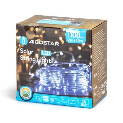 Aigostar - LED solarni božićni lanac 100xLED/8 funkcija 12m IP65 hladna bela 800 mAh