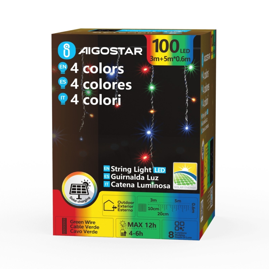 Aigostar - LED solarna božićna girlanda 100xLED/8 funkcija 8x0,6m 800 mAh IP65 višebojno