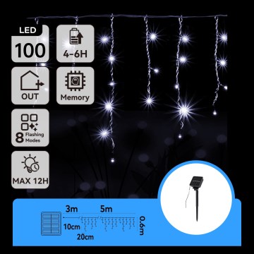 Aigostar - LED solarni božićni lanac 100xLED/8 funkcija 8x0,6m 500 mAh IP65 hladno-bela
