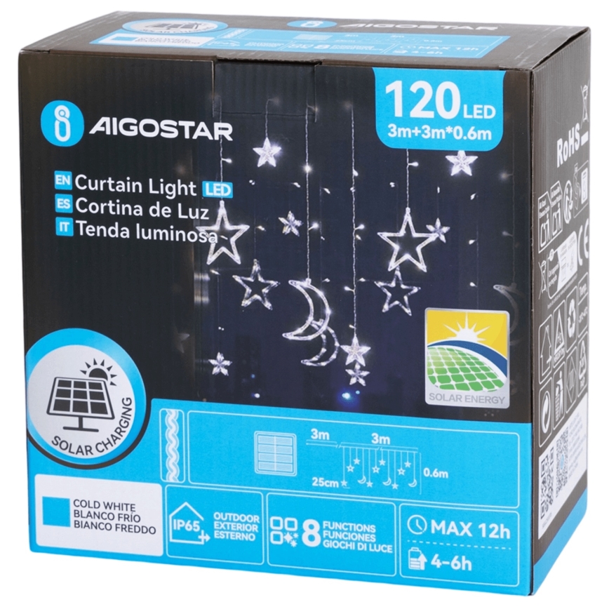 Aigostar - LED solarni lanac 120xLED/8 funkcija 3x0,6m 500 mAh IP65 hladna bela