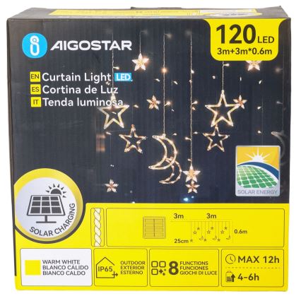 Aigostar - LED solarni niz 120xLED/8 funkcija 3x0,6m 500 mAh IP65 topla bela