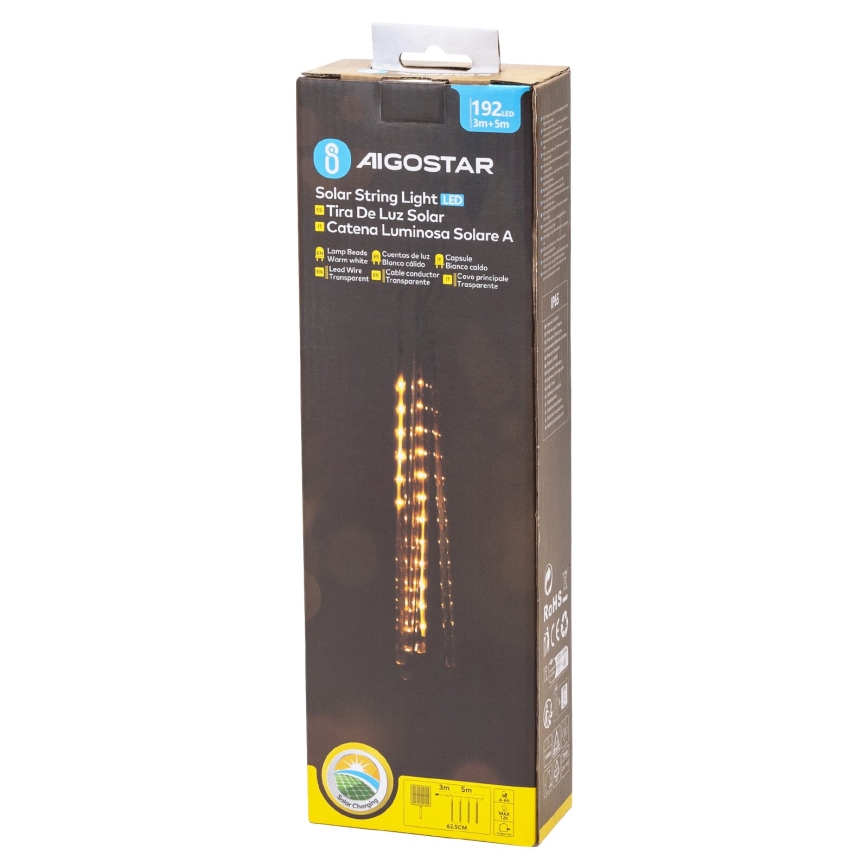 Aigostar - LED solarni božićni niz 192xLED/8m IP65 1200 mAh topla bela