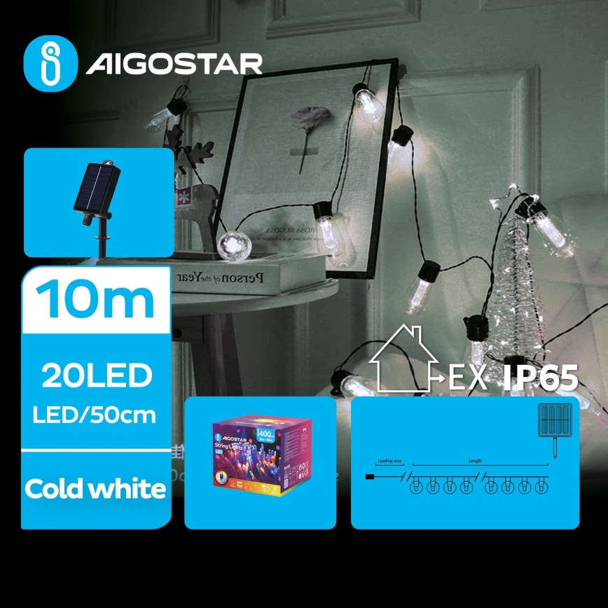 Aigostar - LED solarni božićni lanac 20xLED/8 funkcija 11,5m 1200 mAh IP65 hladna bela