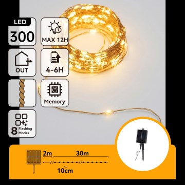 Aigostar - LED solarni božićni lanac 300xLED/8 funkcija 32m IP65 topla bela 1200 mAh