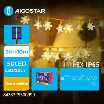 Aigostar - LED solarni božićni lanac 50xLED/8 funkcija 12m 800mAh IP65 topla bela