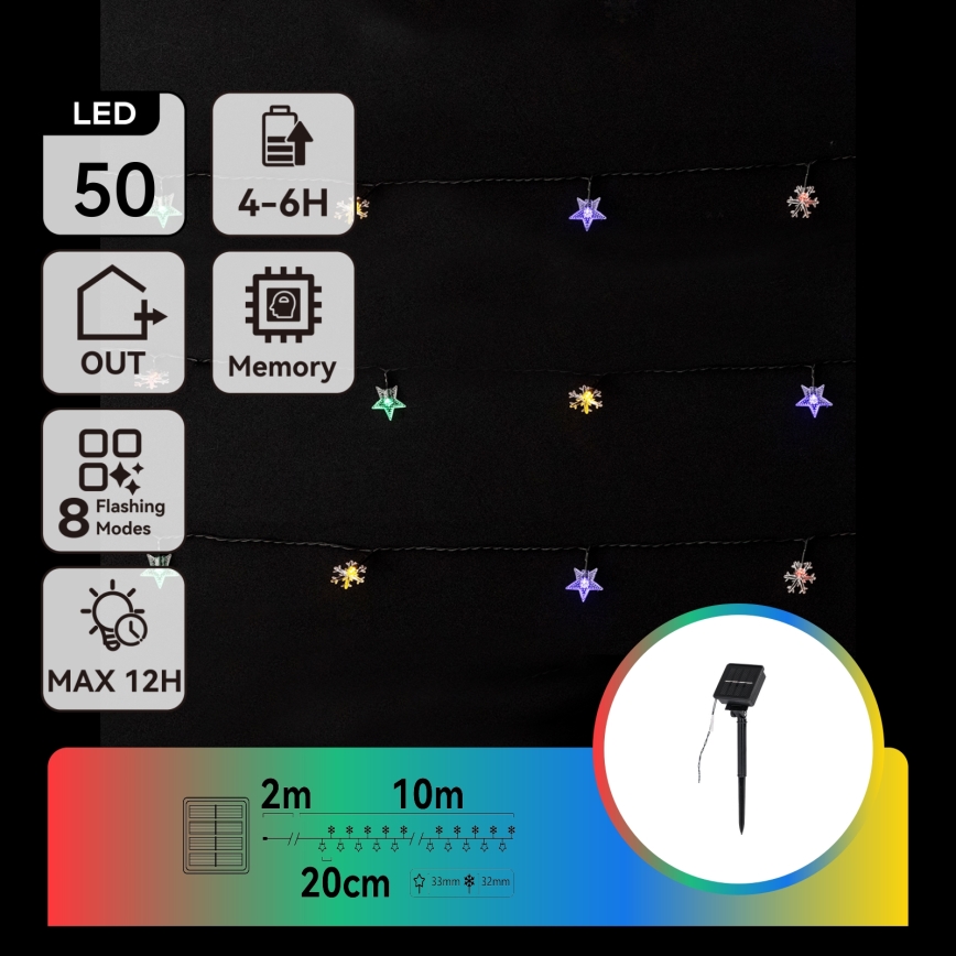 Aigostar - LED solarni višebojni božićni lanac 50xLED/8 funkcija 800 mAh 12m IP65