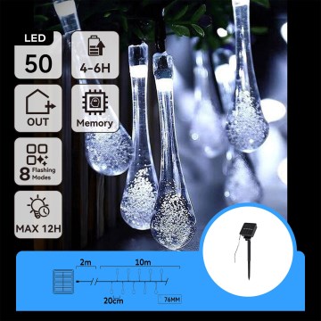 Aigostar - LED solarni dekorativni niz 50xLED/8 funkcija 12 m IP65 hladno belo 800 mAh